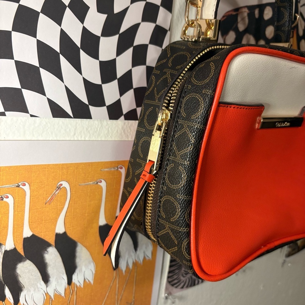 Calvin Klein Orange Colorblock Satchel Crossbody Bag - Picture 6 of 9